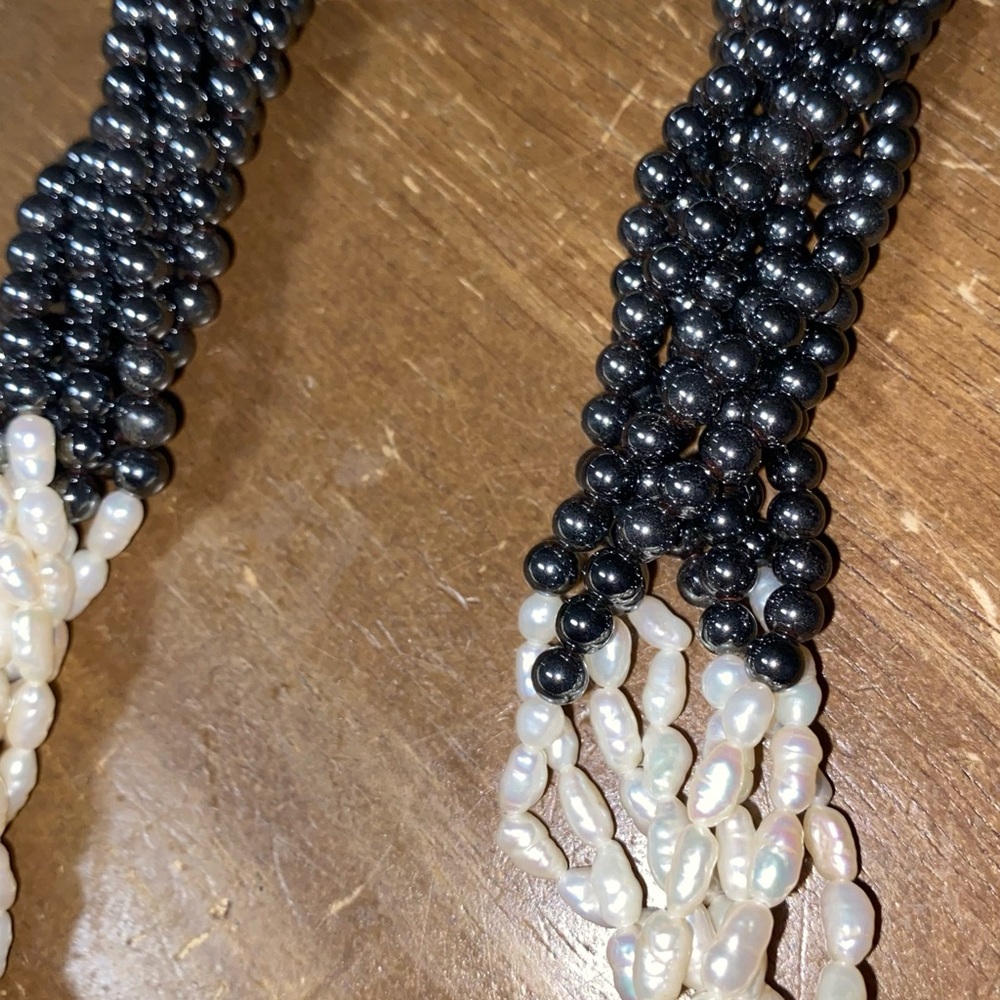 Vintage natural Pearl and black hematite necklace with original - Picture 6 of 9